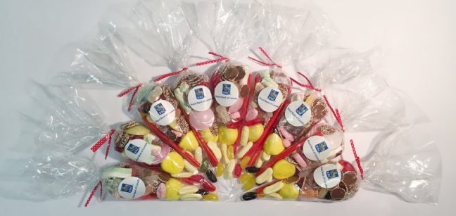Array of branded sweet cones Array of branded sweet cones