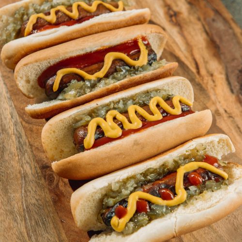 hot dog with ketchup and mustard sauce